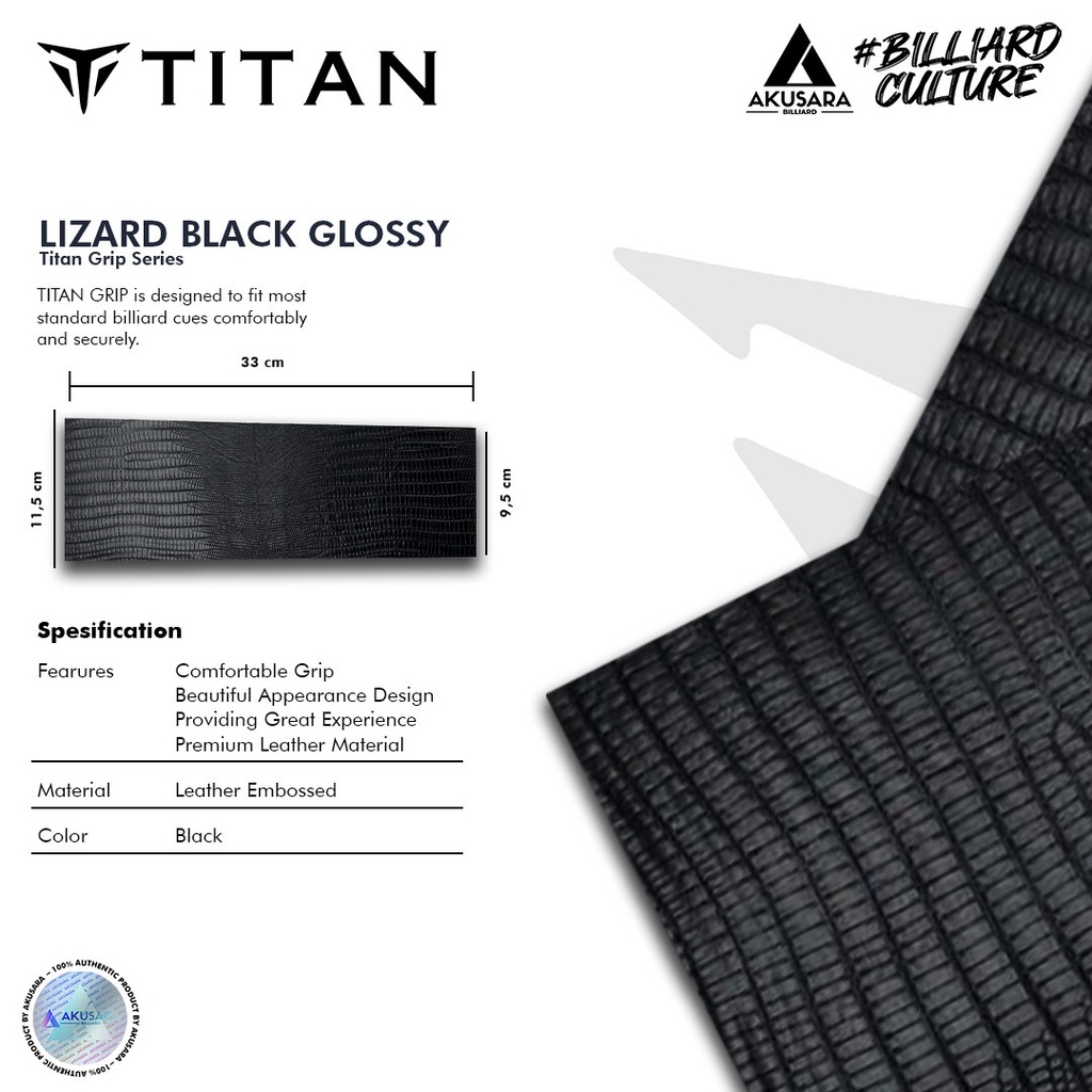 GRIP LEATHER TITAN LIZARD GLOSSY - BLACK