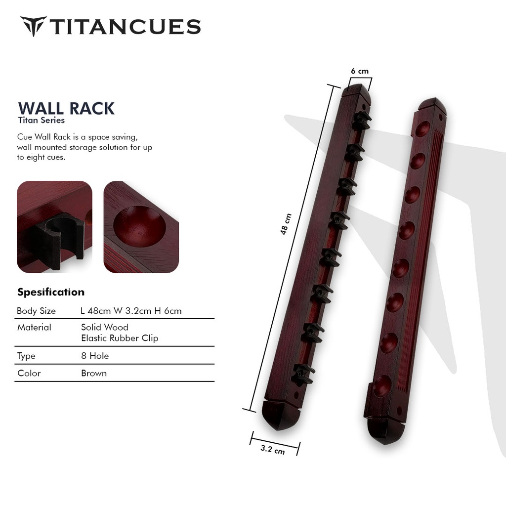 TITAN WALL CUE RACK HOLDER - 8 HOLES